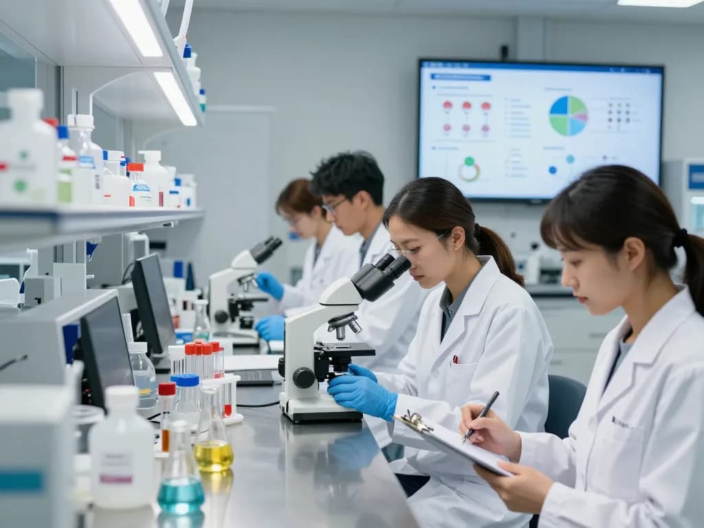 Research team in a lab analyzing cannabinoids, showcasing the expertise of an EU cannabinoid manufacturer.