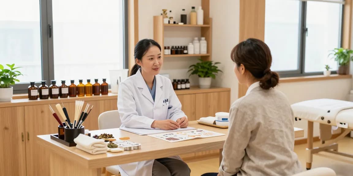 Welcoming 영통한의원 clinic with practitioner consulting patient in bright treatment room.