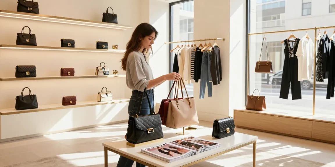 Chic boutique showcasing high-quality 레플리카 handbags with stylish decor.
