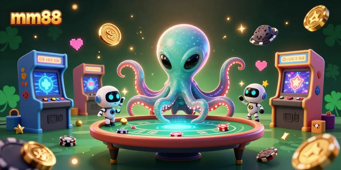 Play poker with mm88's vibrant characters in an adventurous alien-themed casino setting.
