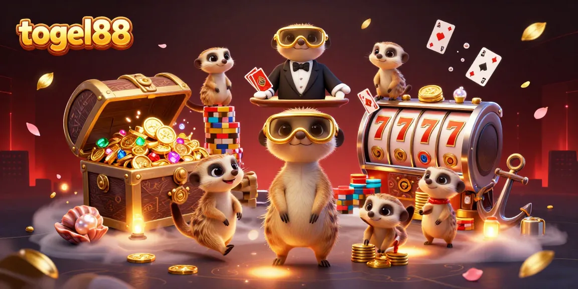 Join the exciting world of togel88 with animated meerkats operating a vibrant casino scene.