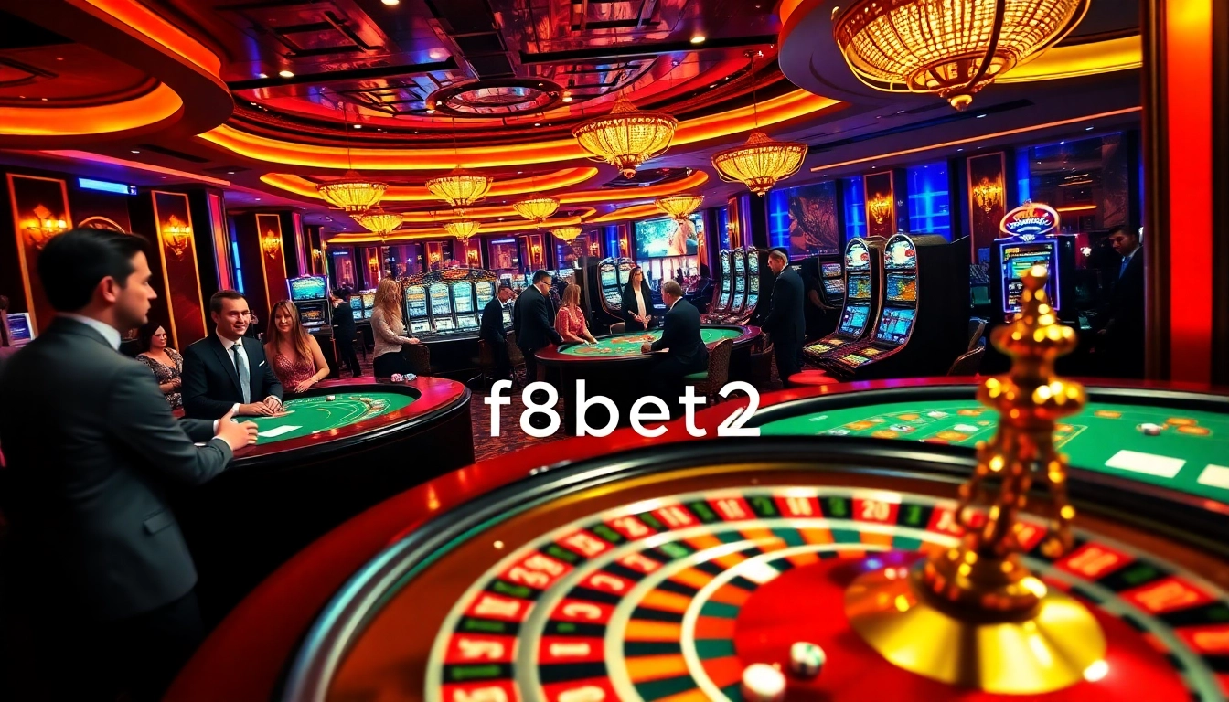 Experience the vibrant action at f8beta2 casino, with players enjoying roulette and slots.
