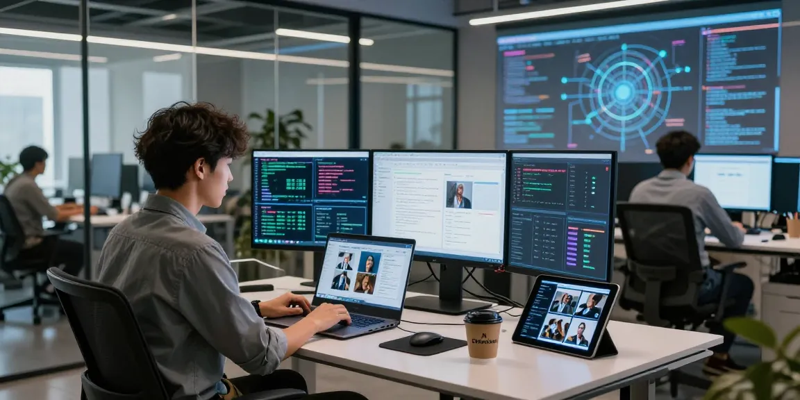 A professional using an ai detector tool in a modern workspace analyzing images and data for content moderation.