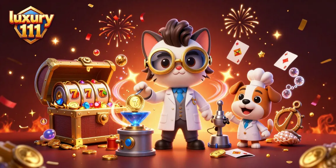 Experience the thrill of luxury 111 as the mad scientist cat and loyal dog create a gold-coin-replication machine in vibrant casino action.