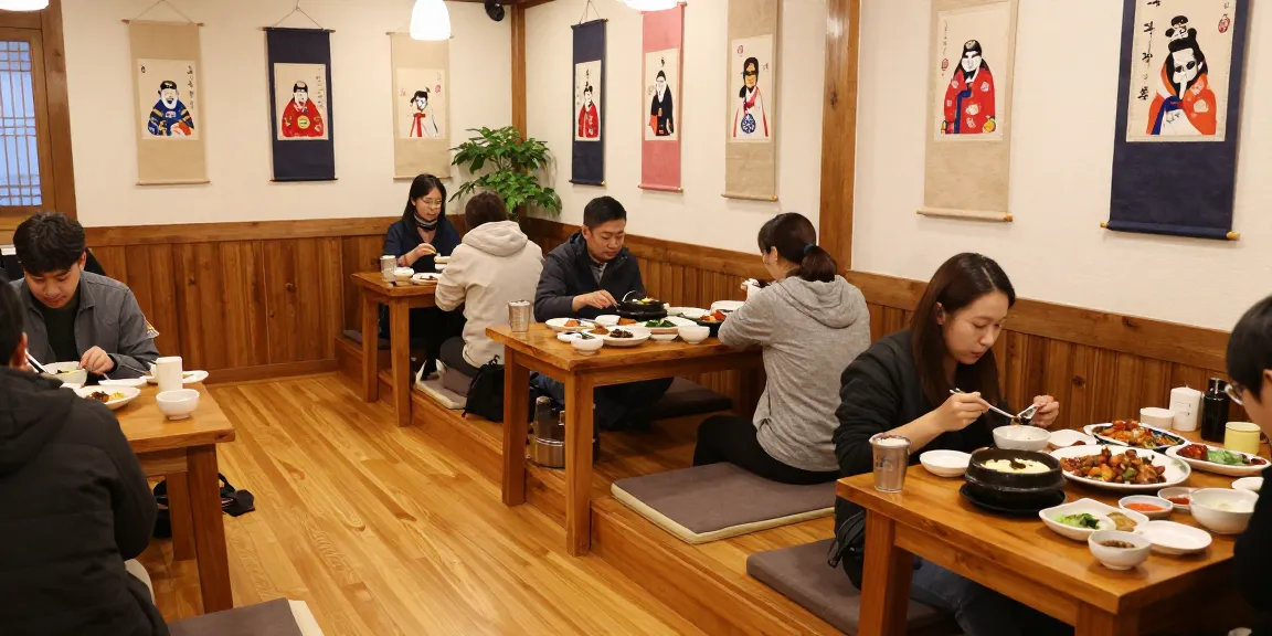 Traditional dining atmosphere at 상봉동 한국관 showcasing Korean cuisine with patrons enjoying a meal