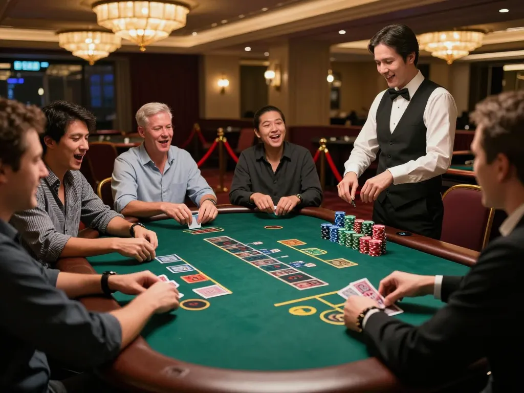 Players enjoying a thrilling game of blackjack at a luxurious casino while using nano banana flash for dynamic gameplay.