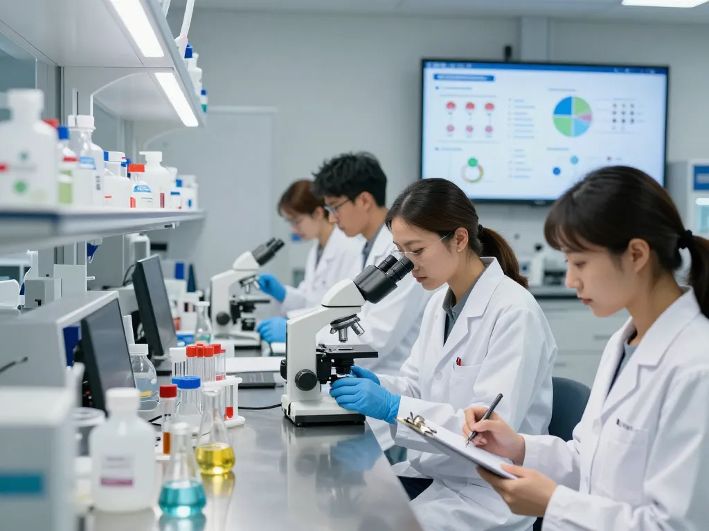 Research team in a lab analyzing cannabinoids, showcasing the expertise of an EU cannabinoid manufacturer.