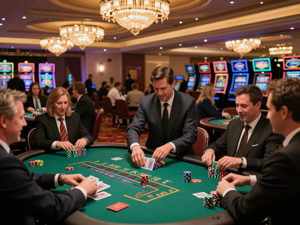Engaged players at a 789bet blackjack table enjoying the vibrant casino atmosphere.