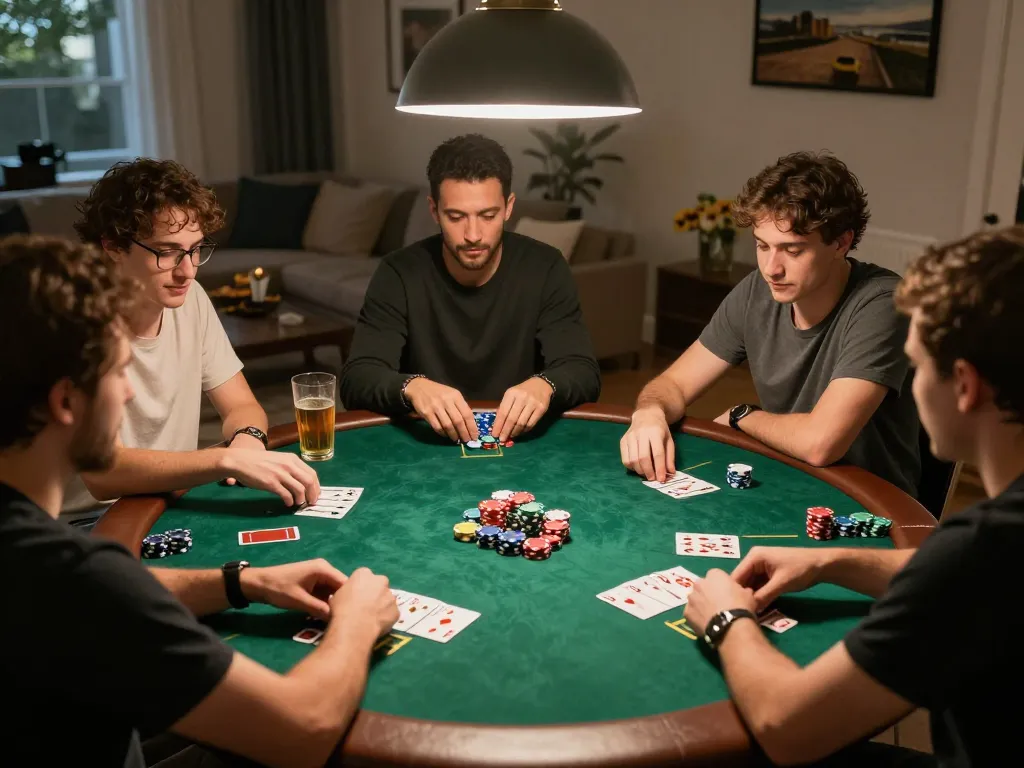 Players enjoying a thrilling poker game at home, embodying the social excitement of betbet.