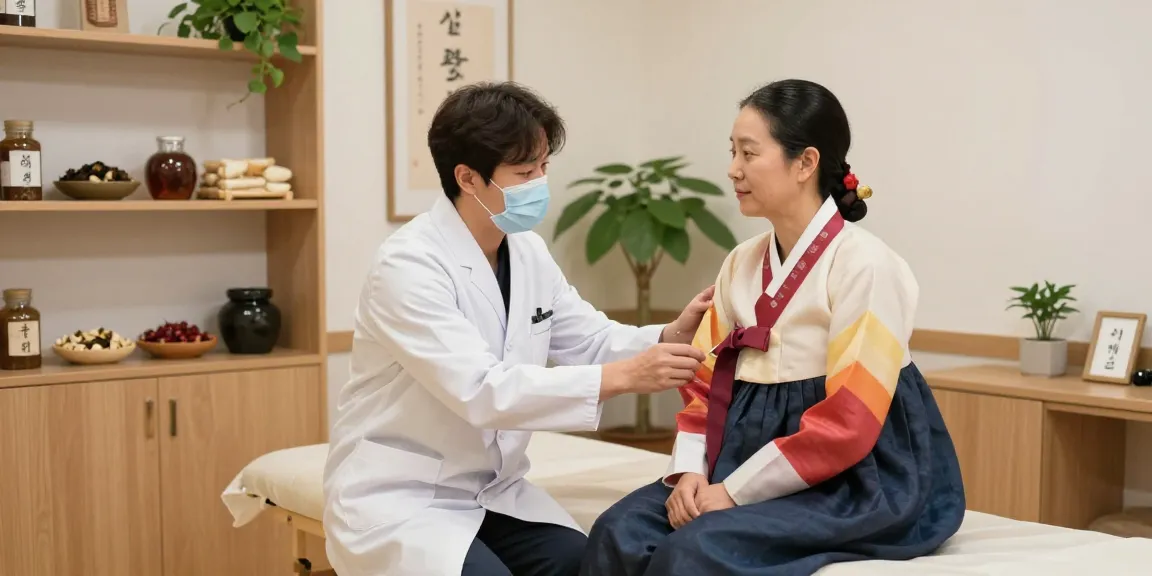 Expert treatment at 수원교통사고한의원, showcasing a caring practitioner assisting a patient with modern Korean medicine.