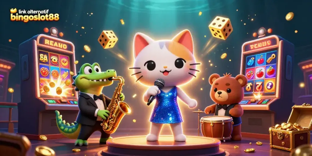 Slot mesin 3D bergaya dengan karakter musik jati dan permainan kasino menarik, link alternatif bingoslot88
