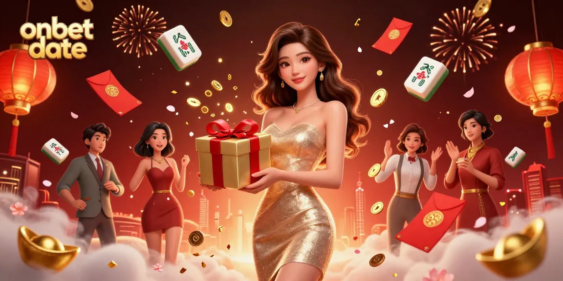 Experience the festive charm of onbet date with an Asian woman in a lavish casino celebration.