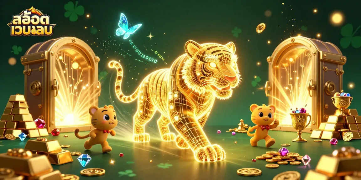 Experience exciting สล็อตเว็บตรง gaming with a golden tiger and treasures in a vibrant 3D casino.