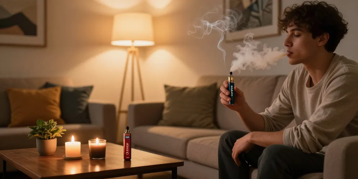 Experience the calming effects of Indica Vape C Liquid in a cozy home setting.
