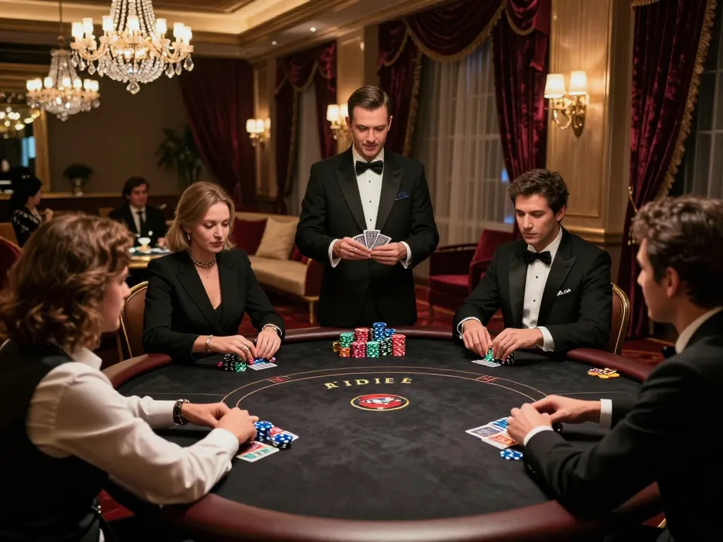 Players in an upscale high-roller room enjoying strategic poker gameplay at https://s8inc.com/ with warm ambience and luxury décor