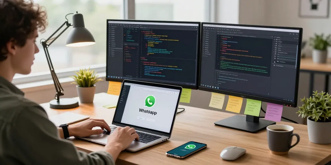 Person working with WhatsApp電腦版 on a sleek laptop in a modern office.