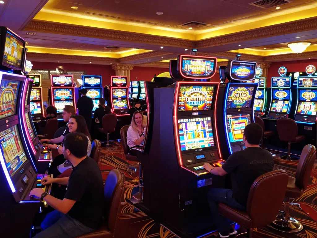 Experience the thrill of slot deposit 10k at lively casino machines with players celebrating wins