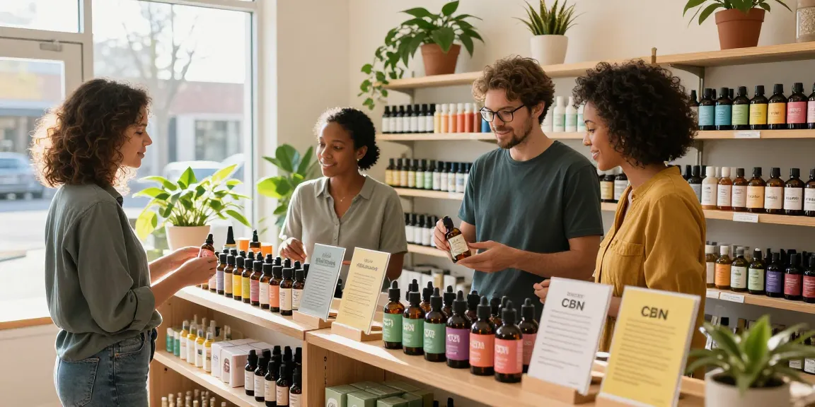 Buy CBD Canada: A welcoming shop with staff assisting customers exploring organic CBD oil products.