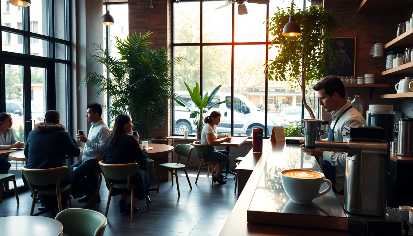 Café accueillant avec des clients savourant leur café à un coffee shop espagne.