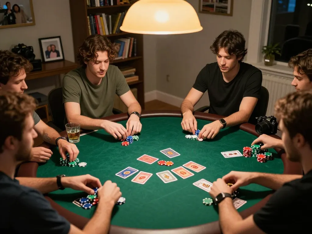 Experience thrilling poker action with friends as they strategize their hands, capturing the essence of now goal gaming.
