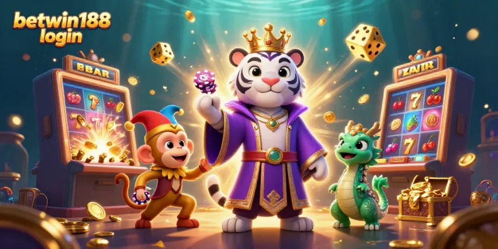 Permainan cepat dengan login betwin188 yang diperlihatkan dalam ilustrasi kasino 3D yang menarik.