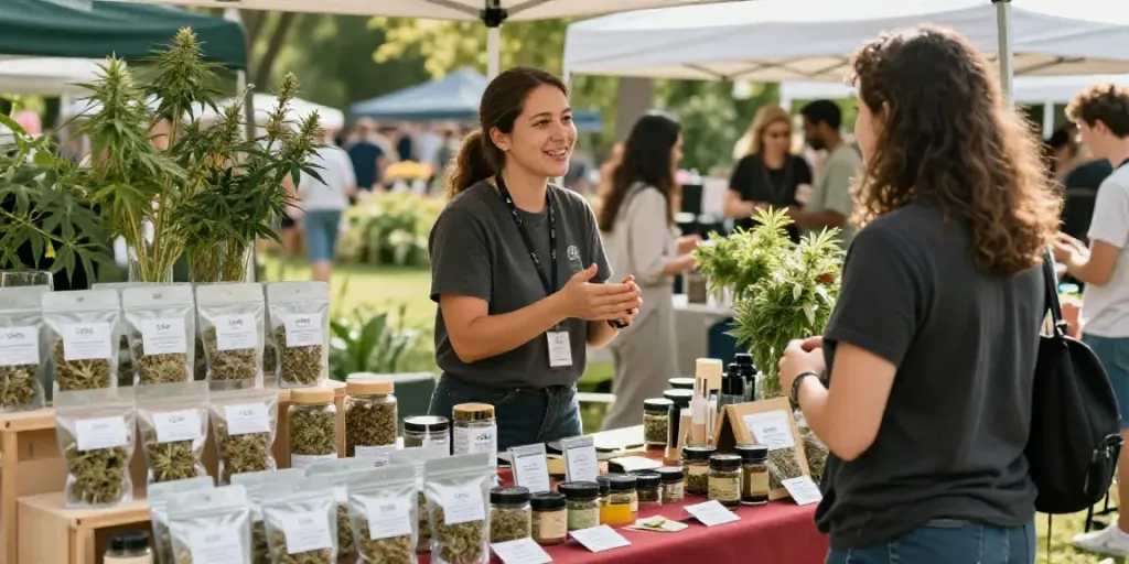 Discover premium CBD Blüten kaufen in a lively outdoor market setting.