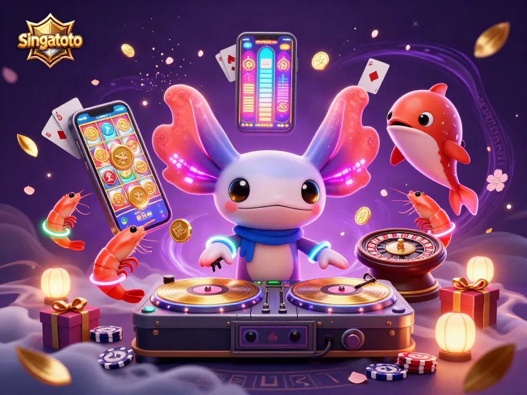 Engage with singatoto through a vibrant 3D casino scene featuring unique gaming elements and characters.