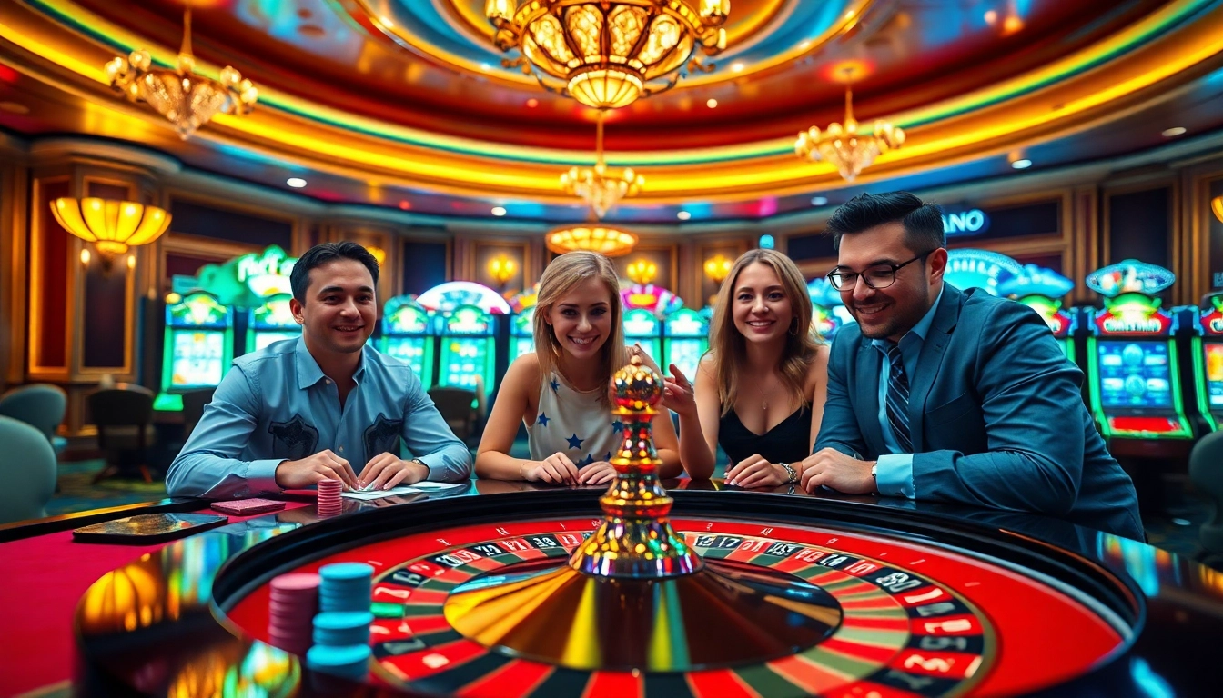 Engaging players at khela88 casino enjoying poker and roulette in a luxurious setting.