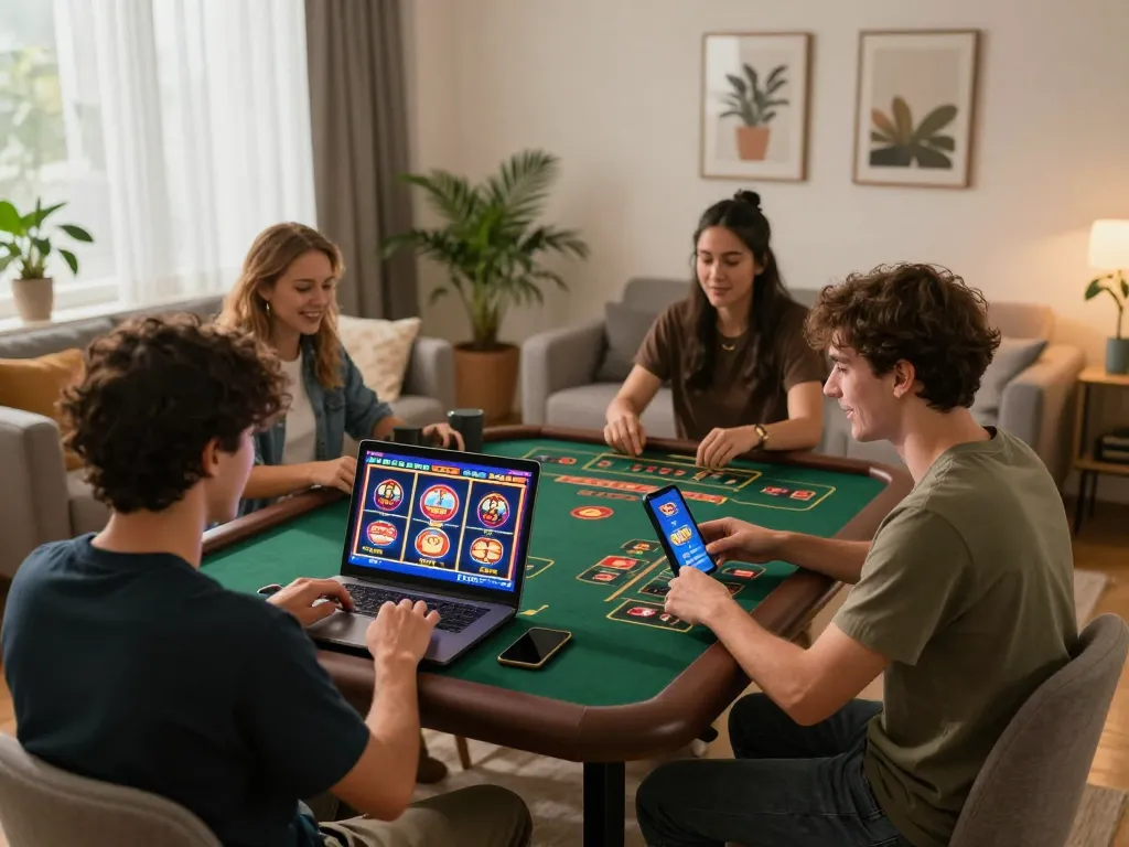 Players experiencing nhà cái gg88 in a relaxed home setting while enjoying online casino games.