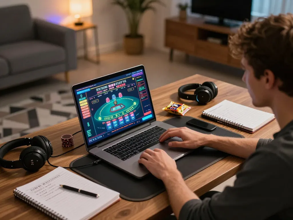 Experience strategic online poker gameplay at bj886 with a cozy home setup featuring live dealer action.