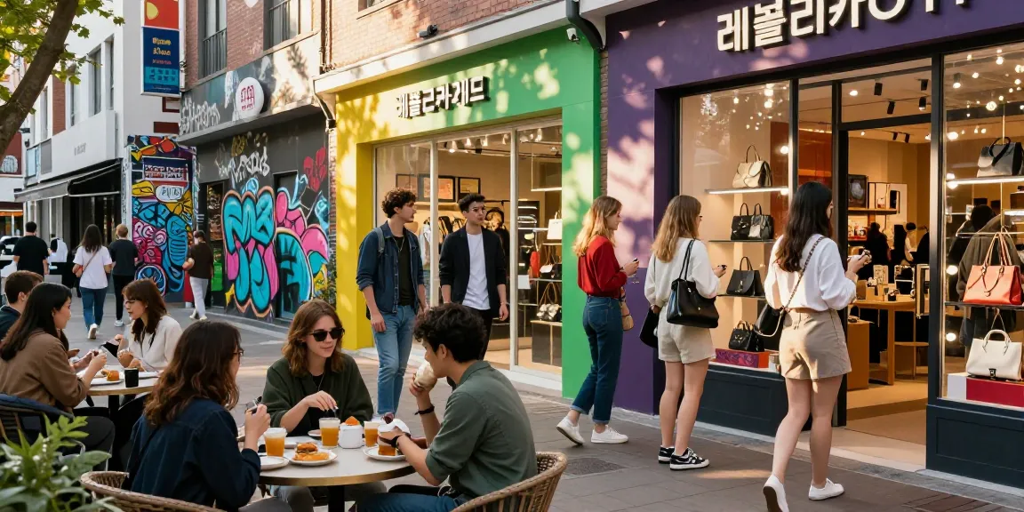 Shopping experience at a trendy urban location featuring 레플리카 사이트 products and vibrant storefronts.