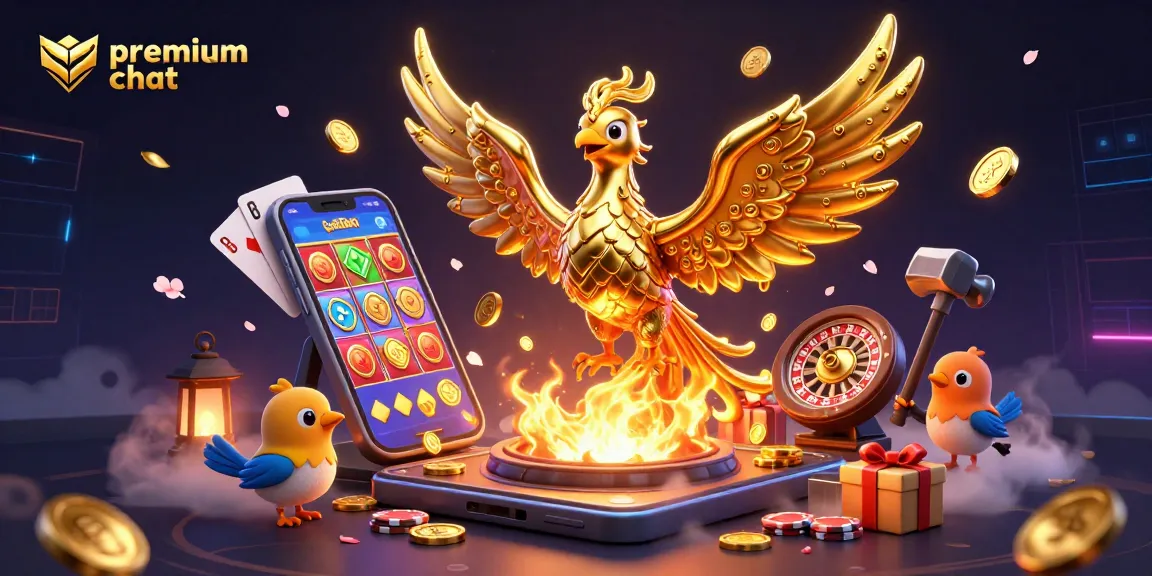 Engage in premium chat and win with golden coins triggered by a phoenix emerging in a vibrant casino backdrop.