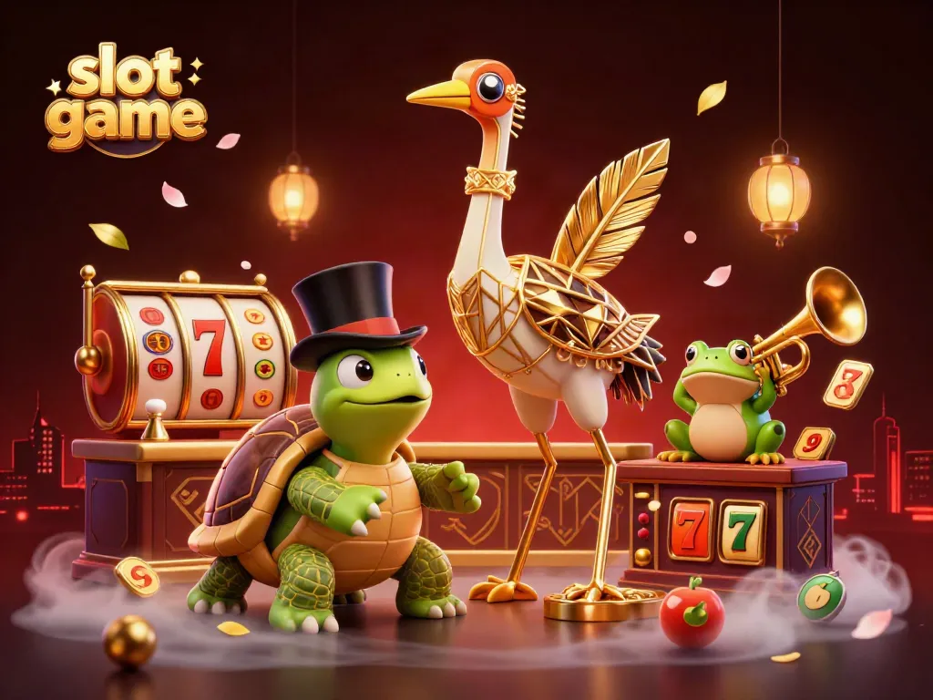 Engage in thrilling slot game action surrounded by vibrant characters and dynamic elements in a rich casino scene.