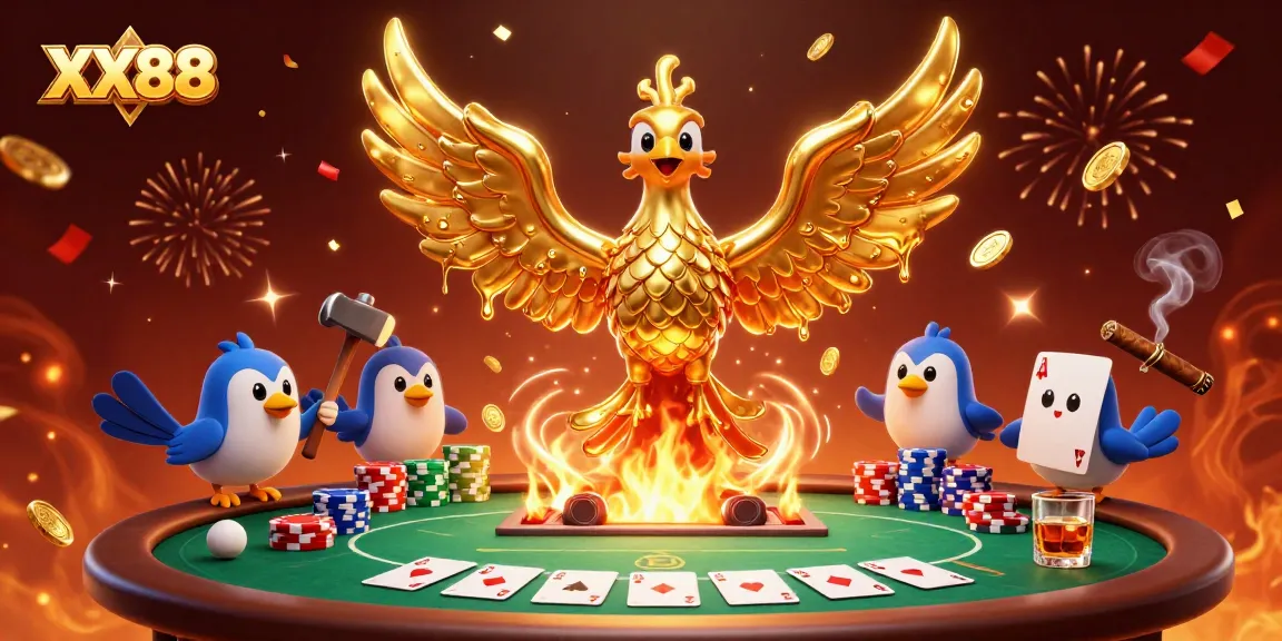 Experience the thrill of winning at XX88 with dynamic scenes of poker, lavish elements, and celebratory confetti.