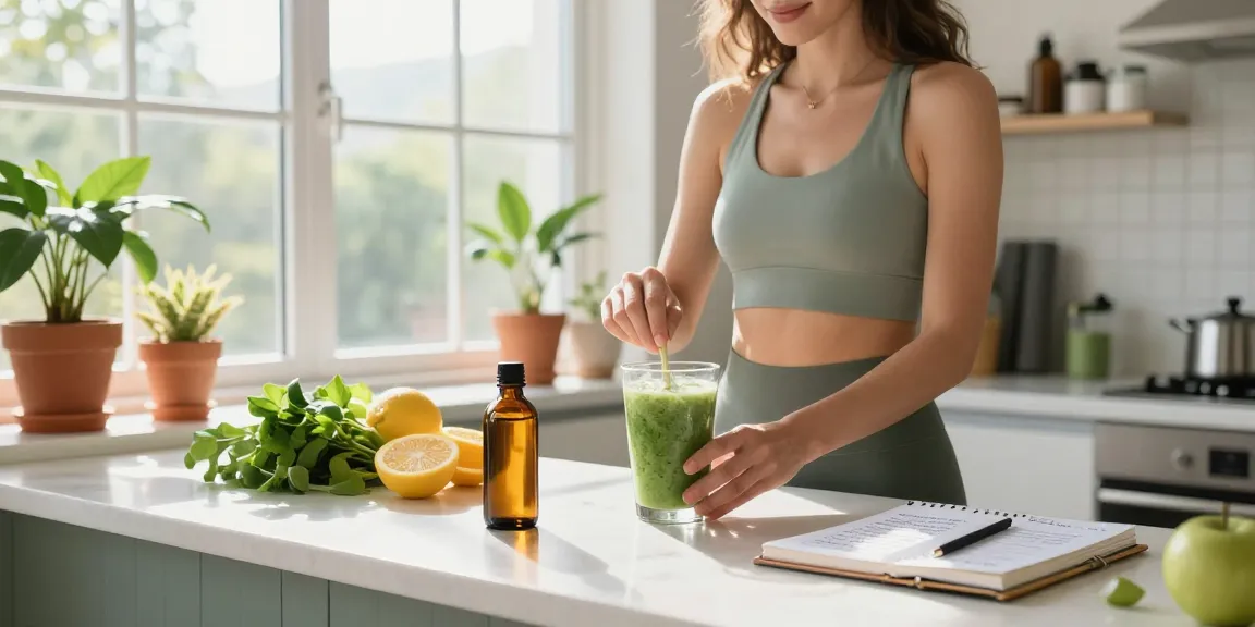 Proper loud CBD oil used for creating a refreshing smoothie in a wellness-focused kitchen.