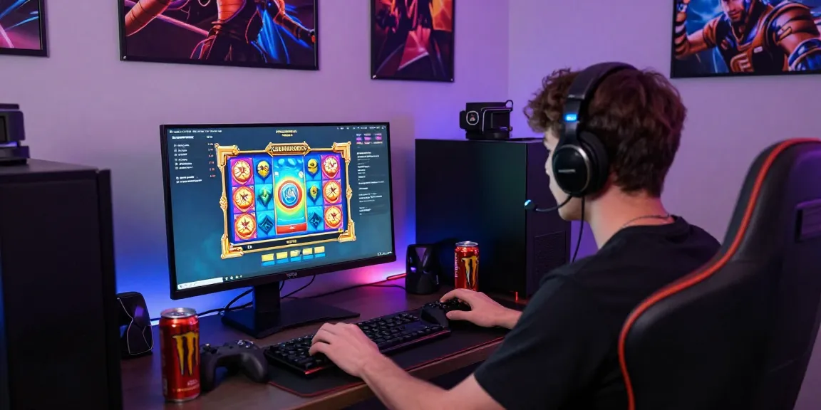 Engaged user playing GARUDA303 online slots with vibrant graphics in an immersive gaming setup.