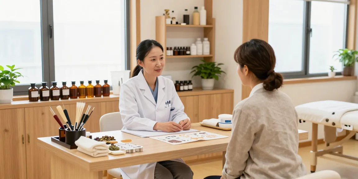 Welcoming 영통한의원 clinic with practitioner consulting patient in bright treatment room.