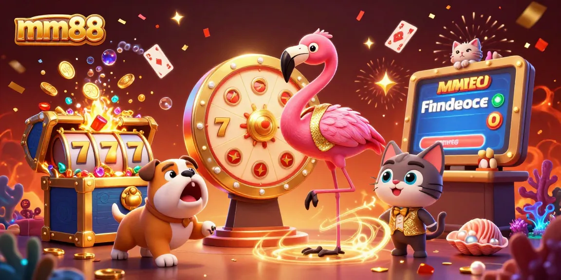 Experience thrilling games at mm88 with vibrant colors and dazzling prizes in this dynamic illustration.