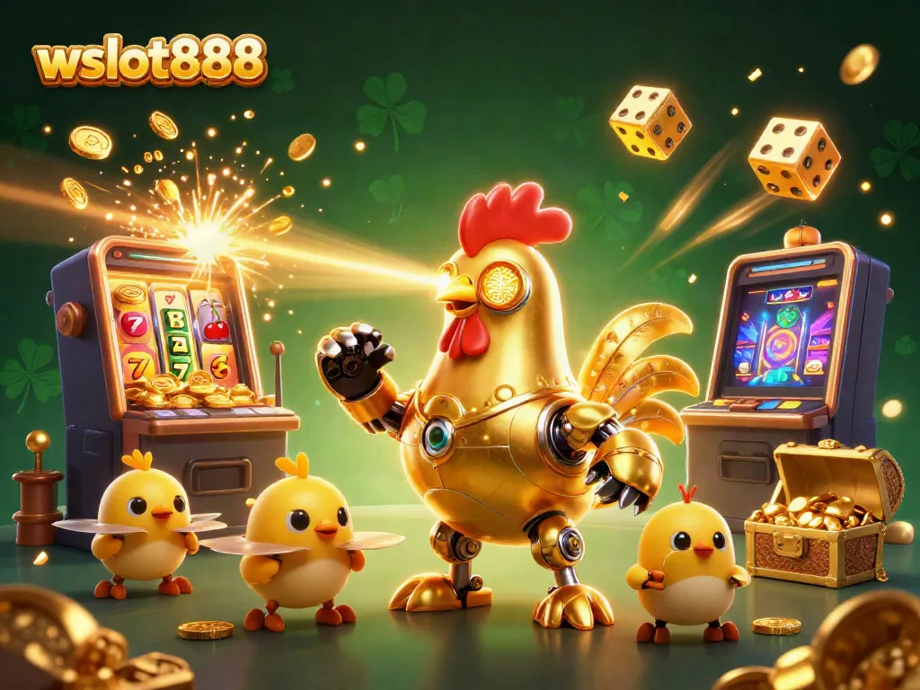 Gali jackpot besar dengan wslot888 dalam ilustrasi slot futuristik yang penuh warna.
