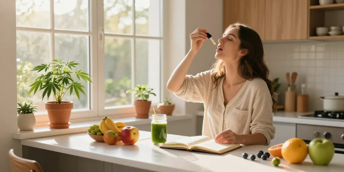 Ministry of Cannabis CBD oil products integrated into a vibrant morning wellness routine with hemp and healthy foods.