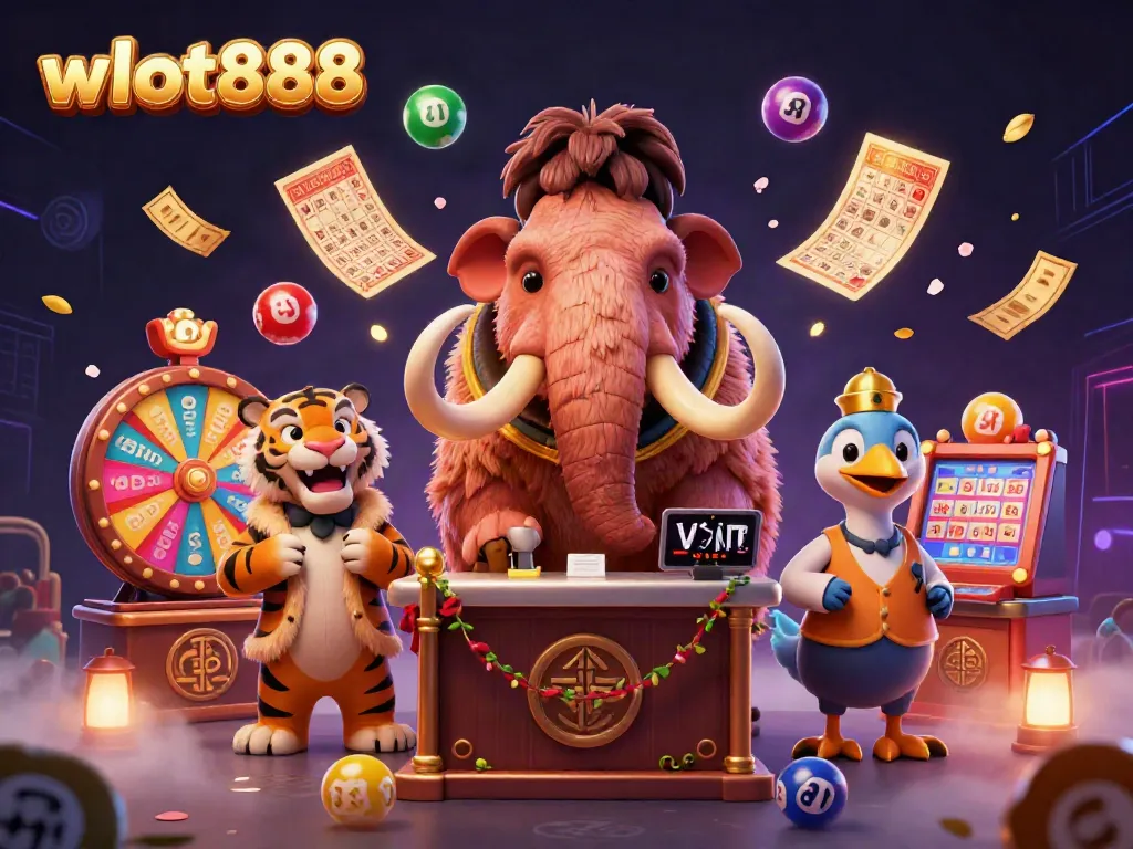 Permainan wslot888 dengan bouncer mammoth dan tamu VIP di kasino yang ramai.