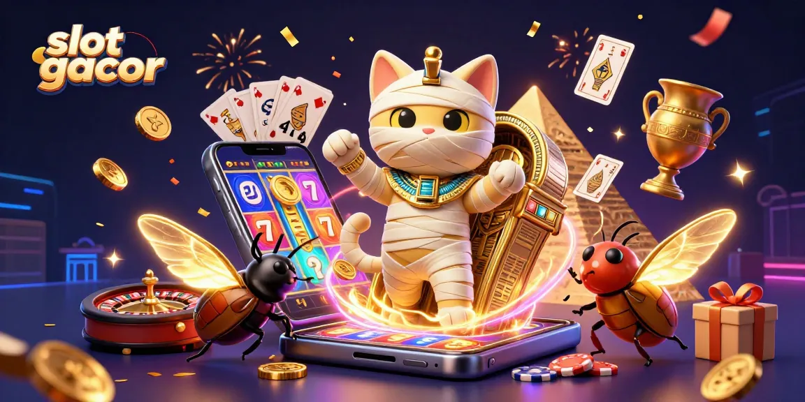 Spin and win with slot gacor in this vibrant casino scene featuring Egyptian characters.