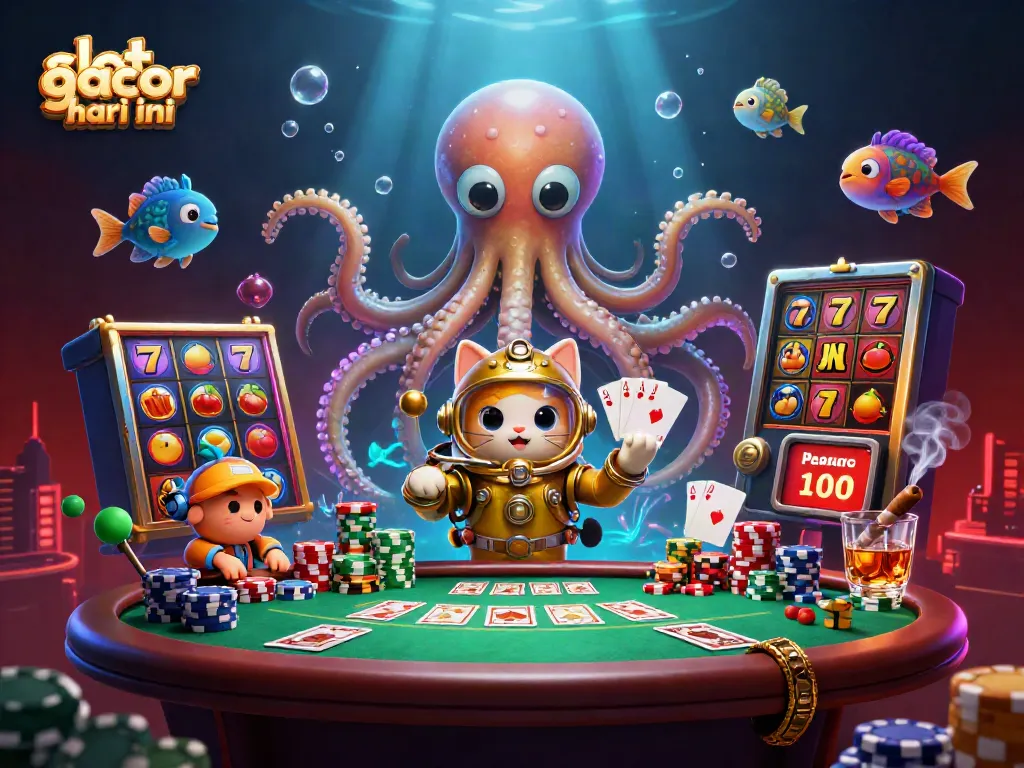 Experience slot gacor hari ini with a thrilling underwater casino scene featuring unique characters and vibrant gambling elements.