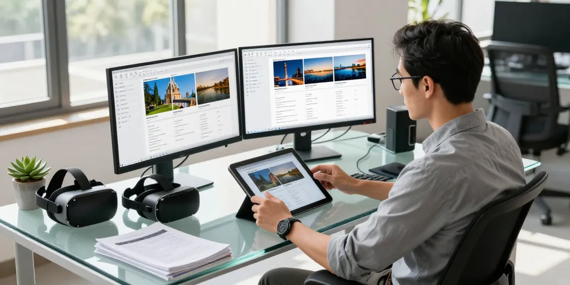 Analyst using a free ai detector in a modern office, showcasing a high-tech workspace.