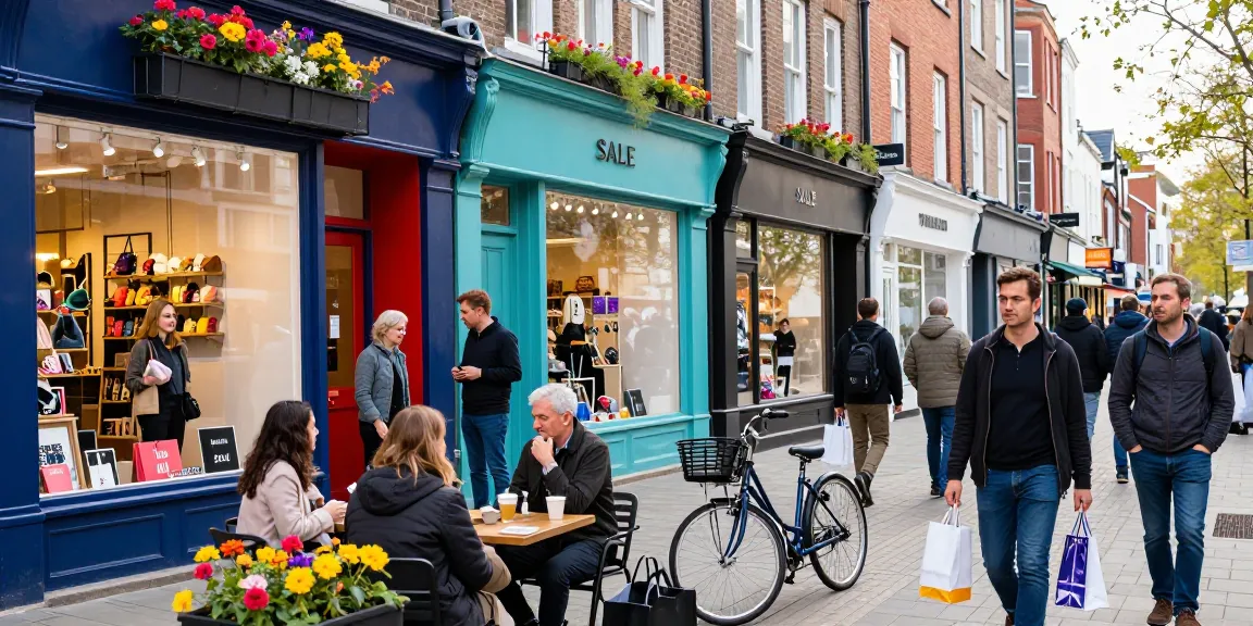 Shoppers exploring vibrant urban retail scene at https://forumup.org/shop/search.php?ca_id=&addr1=&addr2=&addr3=&schKeyword= with colorful storefronts and diverse individuals.