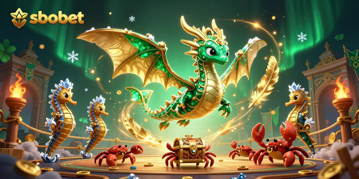 Bet on sbobet with a vibrant 3D illustration showcasing sea dragon and sports elements.