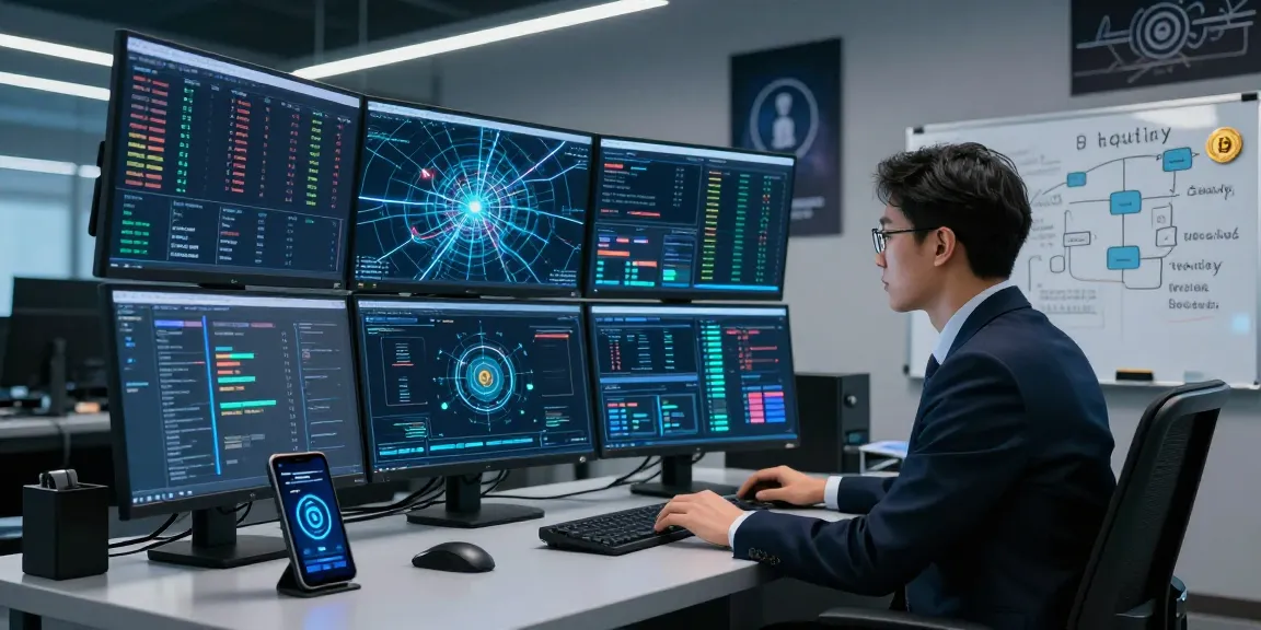 Recover stolen cryptocurrency with cybersecurity expert analyzing real-time data in a high-tech command center.