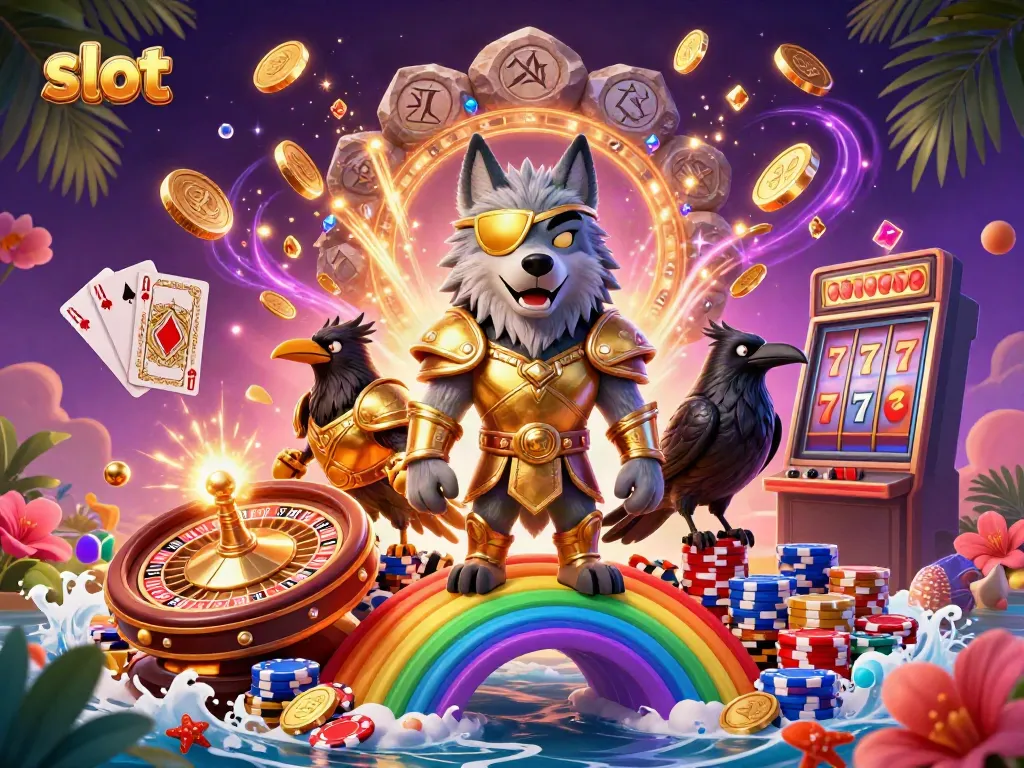 Experience thrilling slot adventures with Odin and mythical ravens amidst dazzling casino elements.