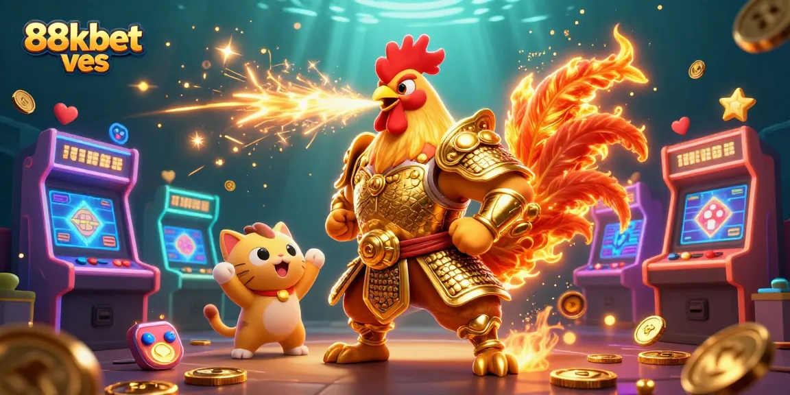 Experience thrilling moments with 88kbet ves featuring a samurai rooster and dragon in a vibrant casino scene.