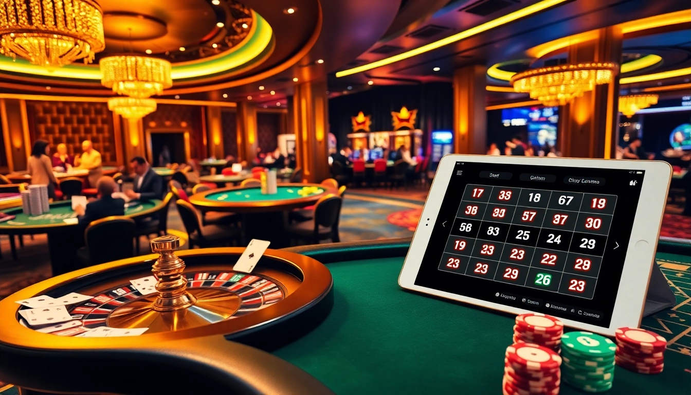 Engaging casino atmosphere showcasing diverse gaming options at 8day, featuring tables, chips, and players.
